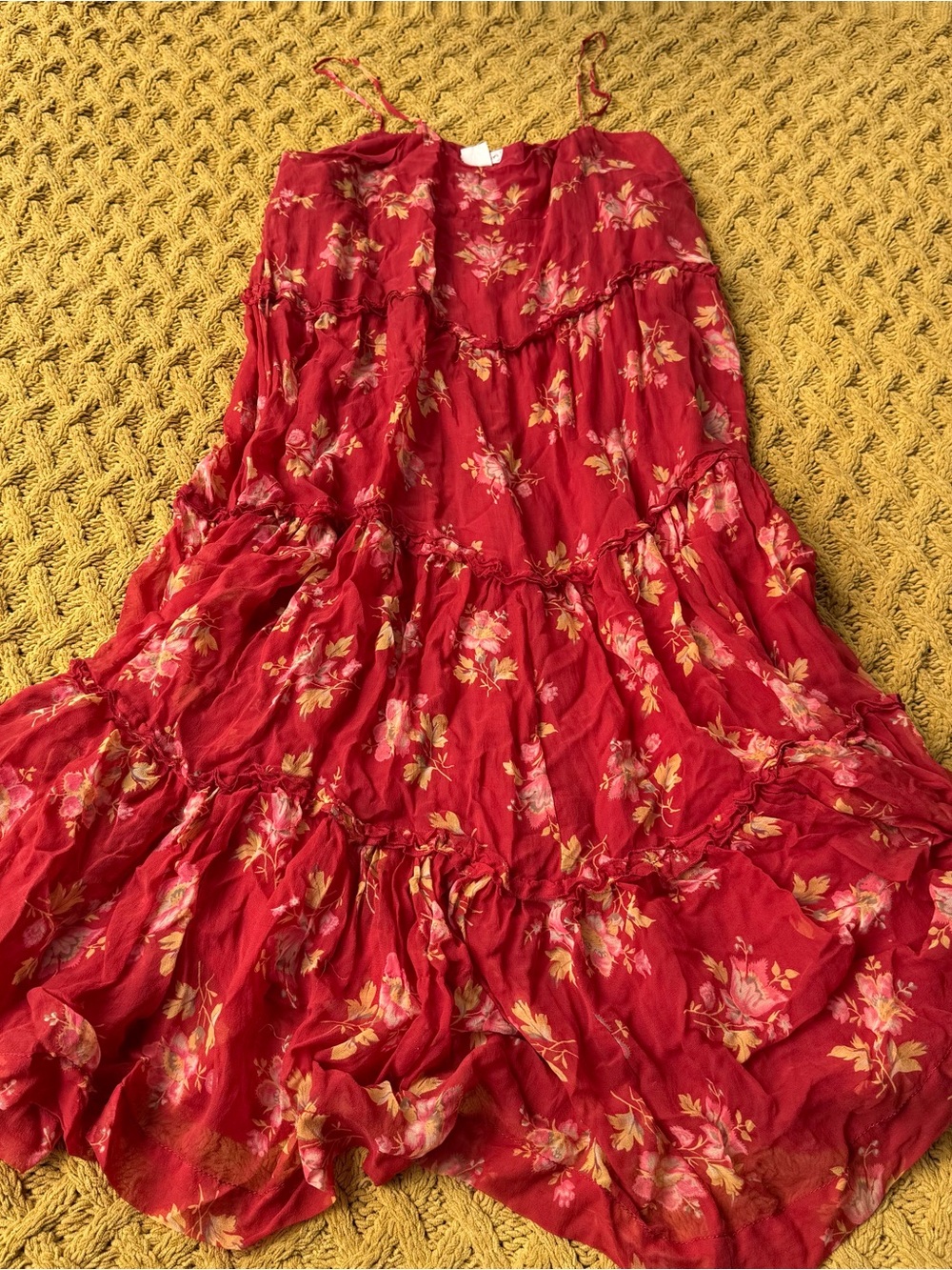 Vintage Polo Jeans Co Dress Large 100% Silk Tiered Boho Hippie Festival Floral
